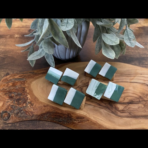 Handmade Clay Square Studs - Forest Greens Series - Picture 6 of 6